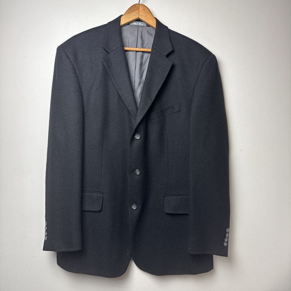 Oscar de la Renta Mens 42R Black Textured 3-Button Blazer Sport Coat Jacket